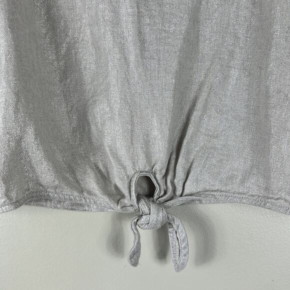 Christian Siriano Gray 100% Linen Tie Front Sleeveless Blouse - Picture 3 of 5